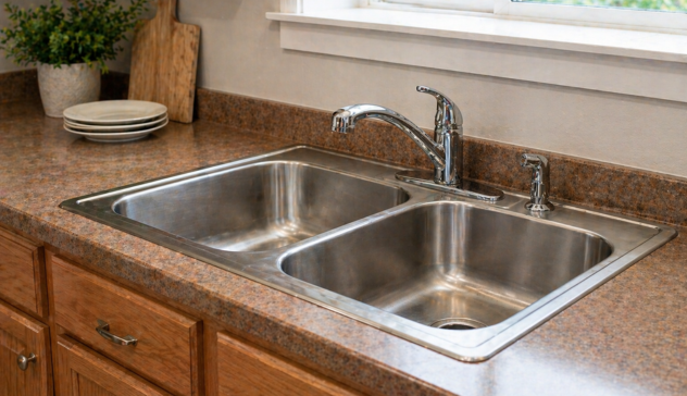 Double bowl drop-in sink &mdash; the contractor workhorse
