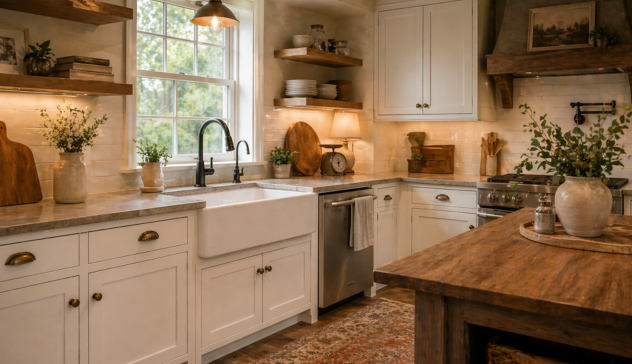 Farmhouse sink with exposed apron front &mdash; a wholesale kitchen staple