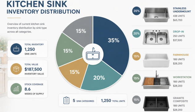 Visual breakdown of sink inventory percentages for wholesale buyers.